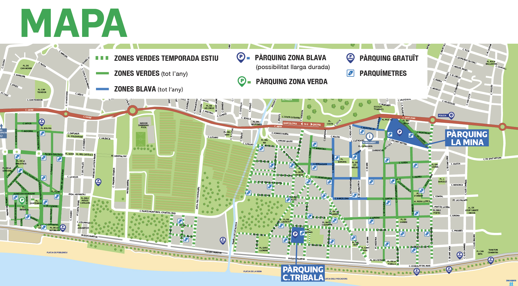 Mapa zones verdes i blaves