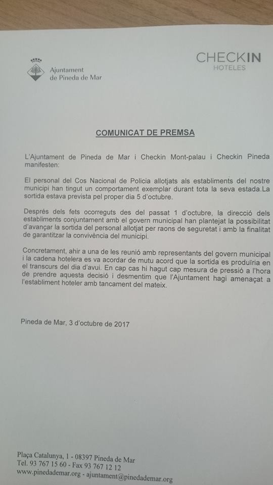 Comunicat fet públic aquest migdia